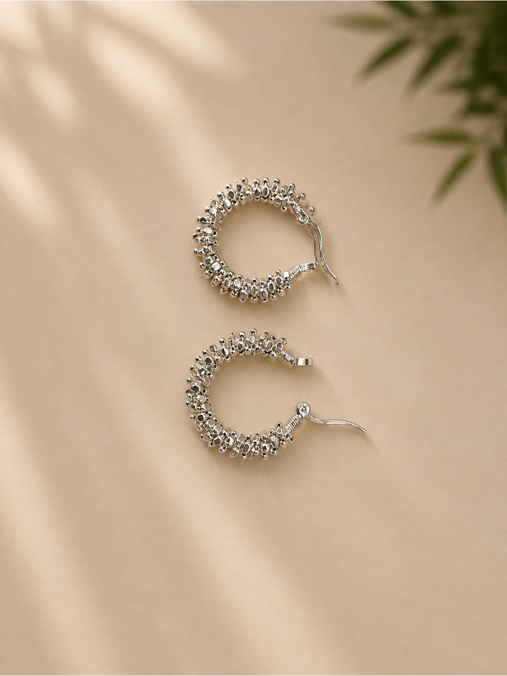Silver Beaded Hoop Earrings for Women